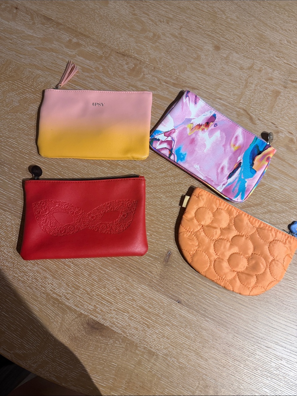 Assorted Cosmetic Pouch Set - Pink/Yellow Ombre, Floral, Red & Orange